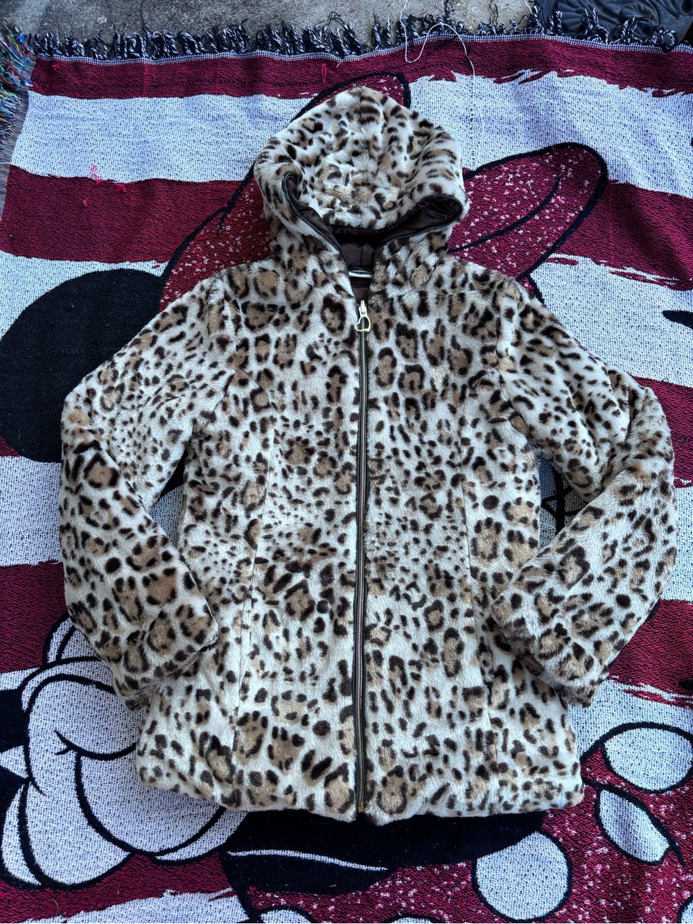 VTG Y2K AMY BYER LEOPARD PRINT FUR ZIP JACKET GIRLS SIZE 14 GORGEOUS RARE!!